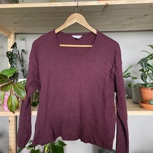 Time and Tru Women's Ribbed Long Sleeve Top - Plum